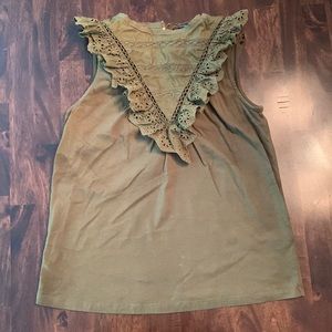 J. Crew olive green ruffle tank, XXS
